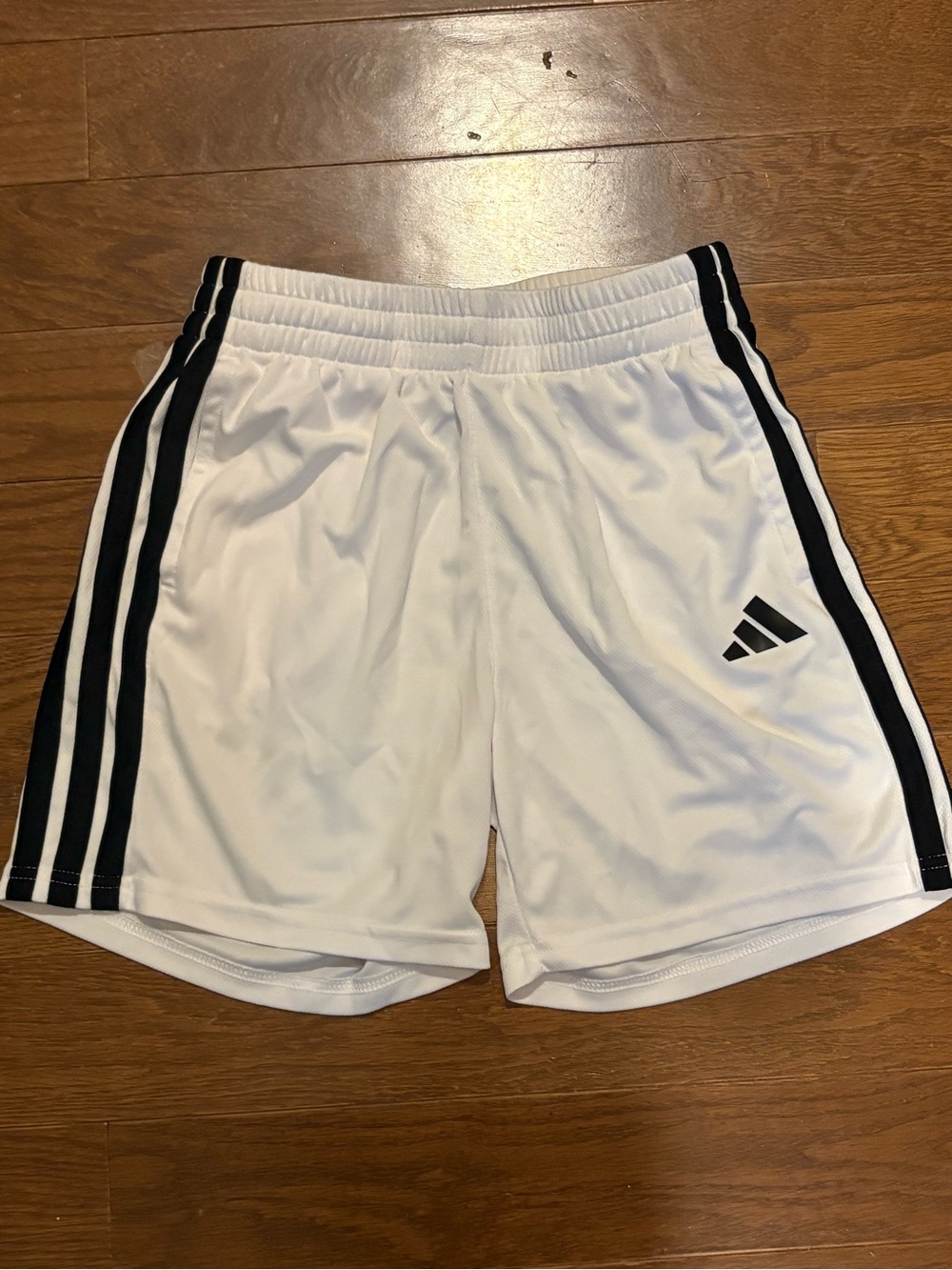 adidas Boys White Shorts with Black Logo and Stripes